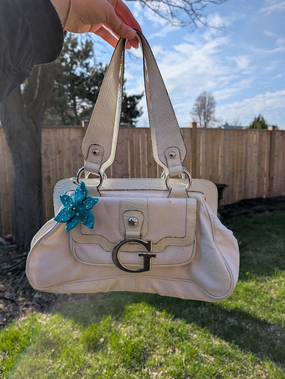 Guess White Shoulder Bag with Silver Accents